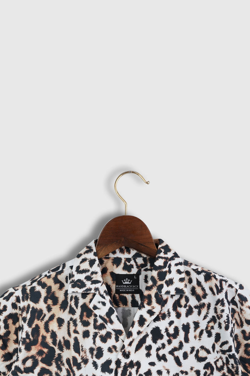 Leopard Pattern Cuban Collar Mens Printed Premium Cotton Shirt by Black Jack