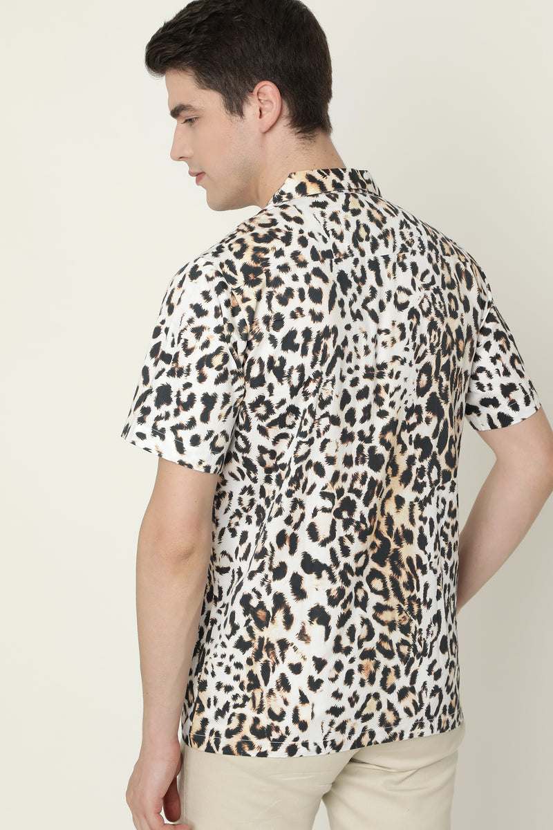 Leopard Pattern Cuban Collar Mens Printed Premium Cotton Shirt by Black Jack
