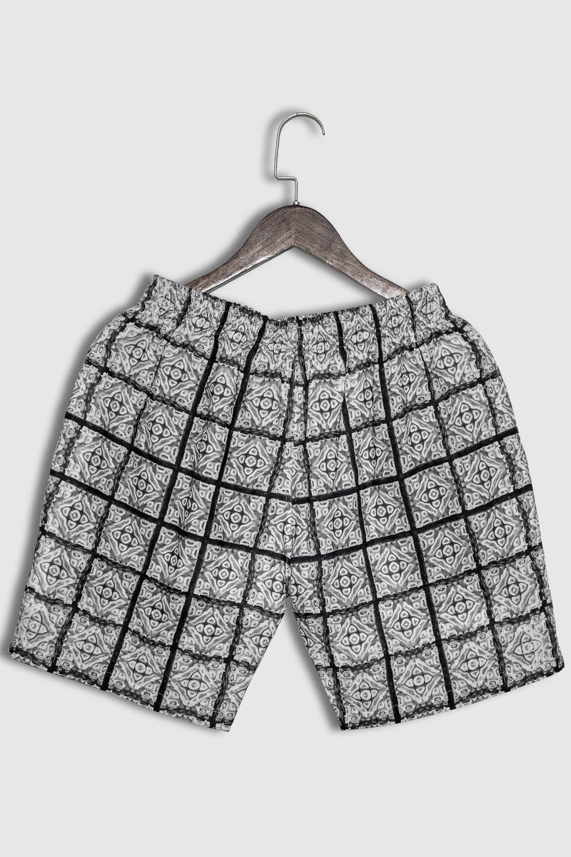 Linen Creative Abstract Little Square Pattern For Mens Shorts By Brand Black Jack
