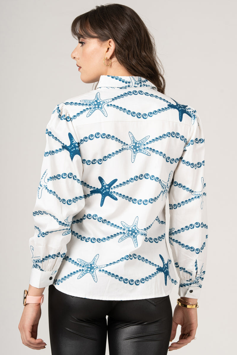 Designer Blouse Pure Cotton Starfish Chain Pattern Women Shirt by Brand Black Jack