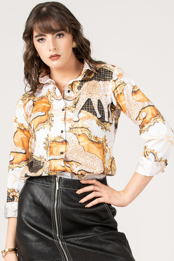 Full Sleeve Women Shirts Pattern with Leopard Print Pure Cotton Shirt by Black Jack