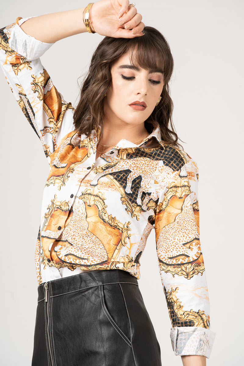 Full Sleeve Women Shirts Pattern with Leopard Print Pure Cotton Shirt by Black Jack