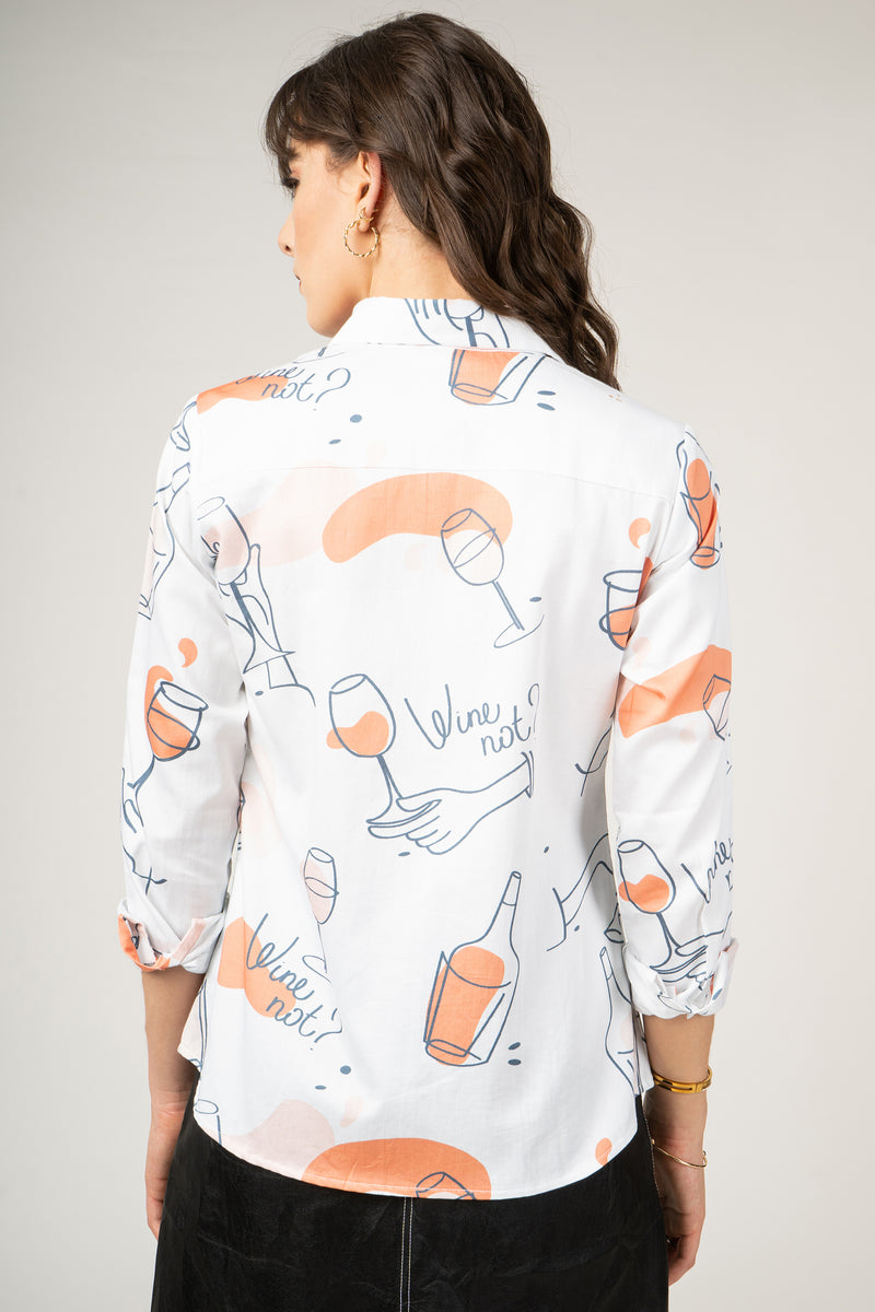 Pattern for Wine bar and Wine Lovers, Parisian Party Style Print Pure Cotton Women Shirt by Black Jack