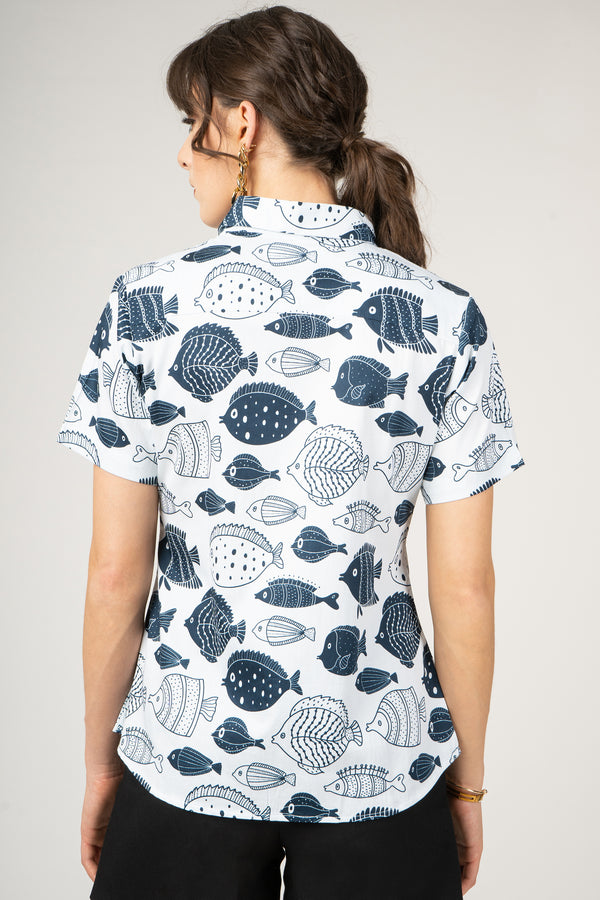 Cute Fish Print Pure Cotton Women Shirt by Black Jack