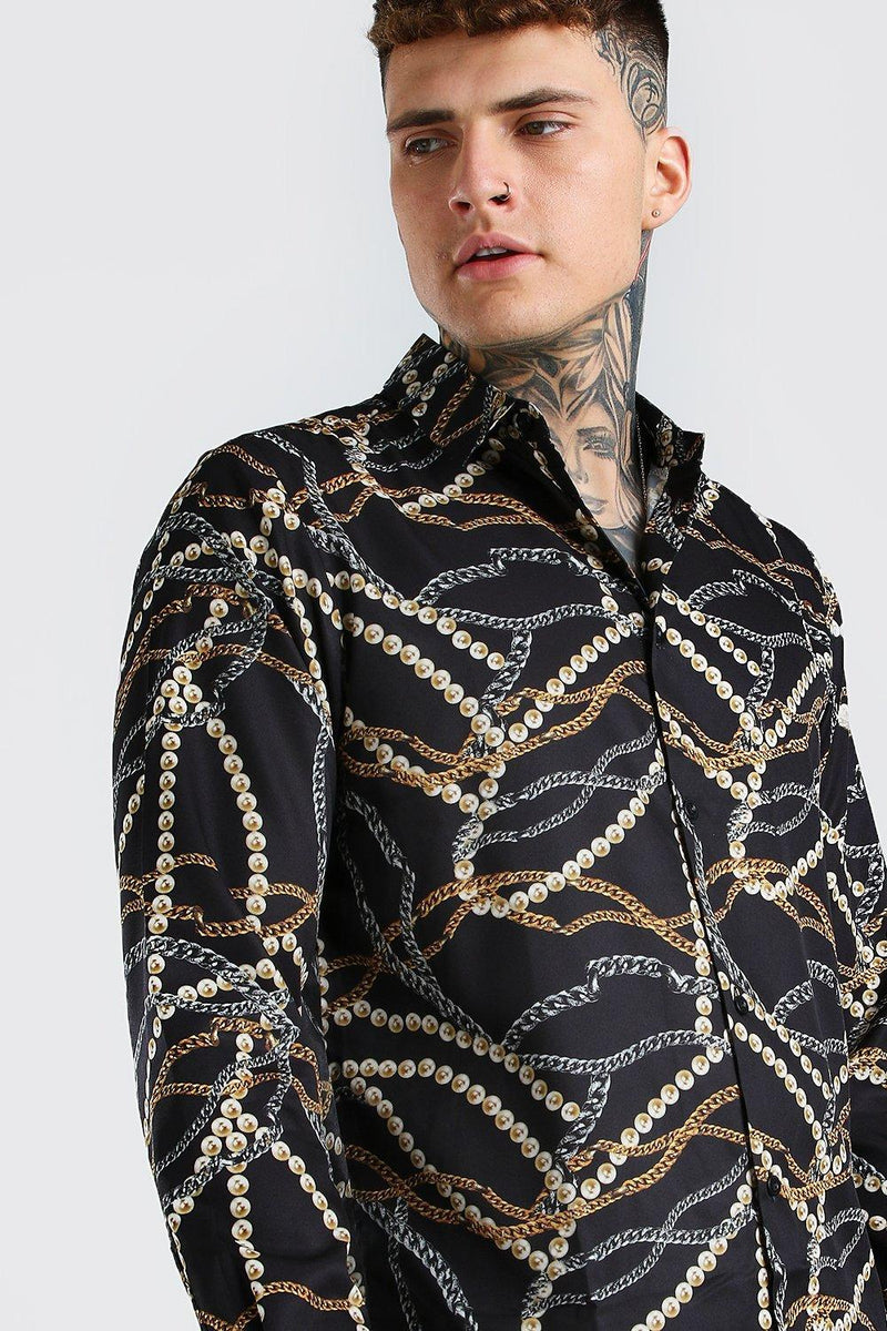 Long Sleeve Chain Print Shirt
