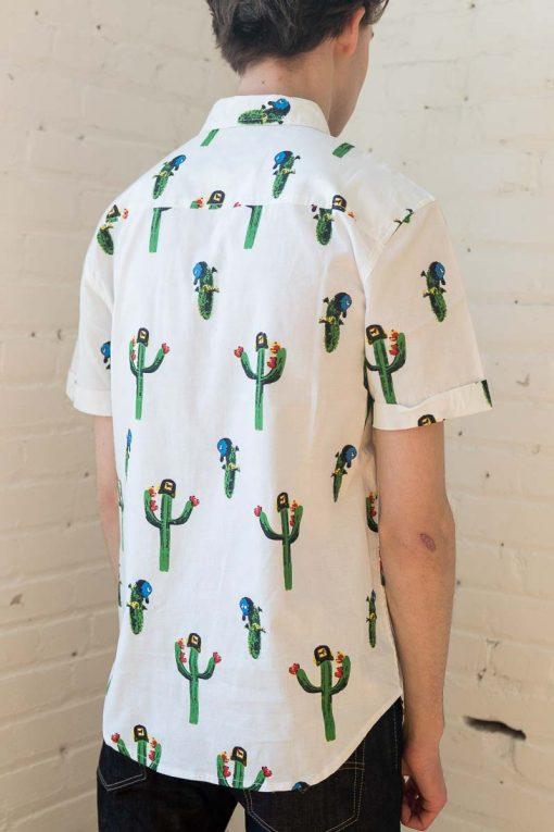 Cactus With Hat Woven Button Up Shirt